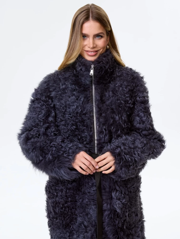 Длинное женское пальто из натуральной овчины тиградо премиум класса 2025, темно-серое, размер 44, артикул 64430-0