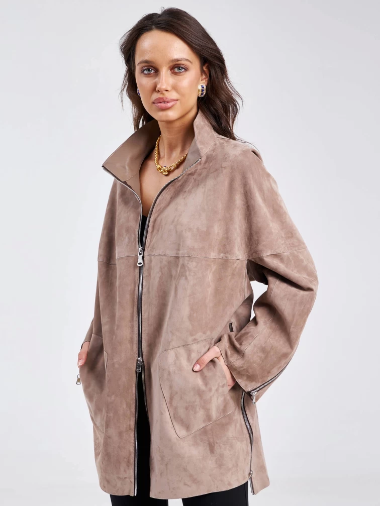 Замшевая женская куртка оверсайз премиум класса 3037, светло-коричневая, размер 46, артикул 23160-3