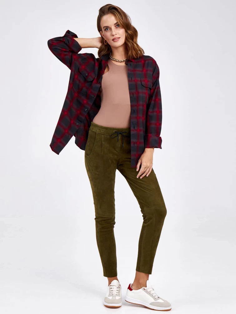 Кожаные женские брюки из натуральной замши 07_1, зеленые, размер 44, артикул 85620-0