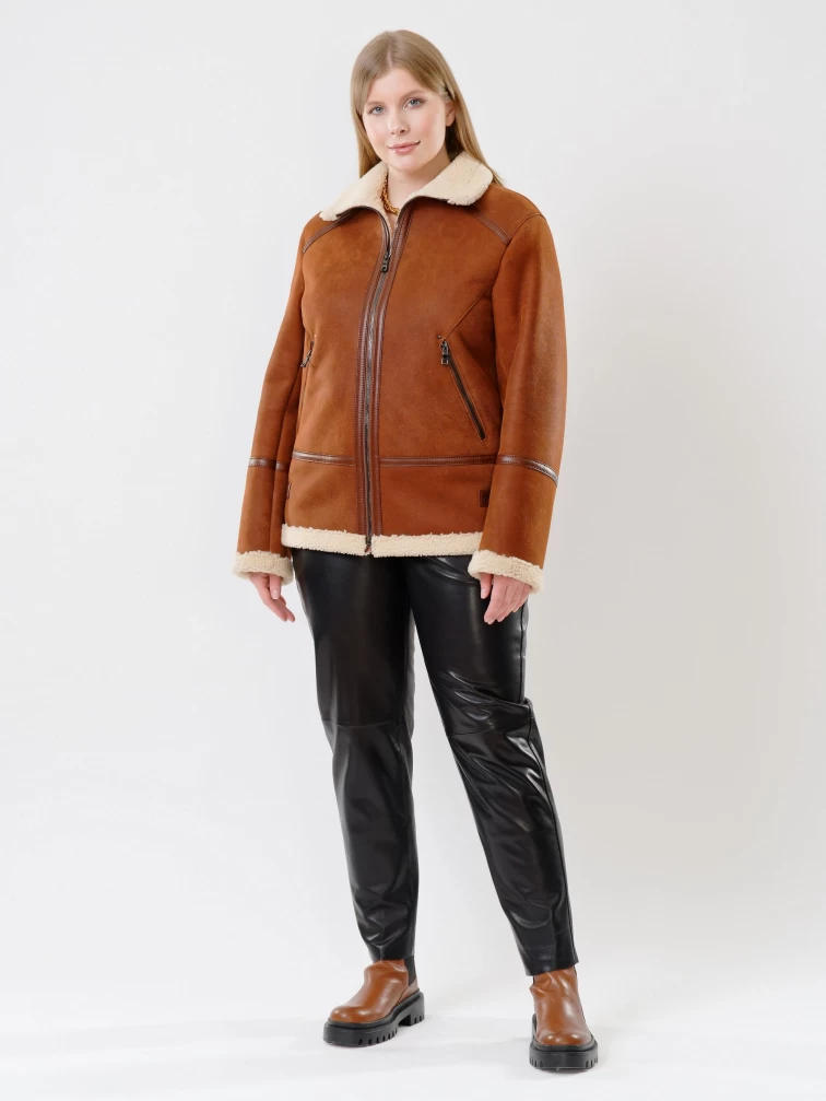Женская куртка авиатор из натуральной овчины 204, табачно-рыжая, размер 48, артикул 24160-0