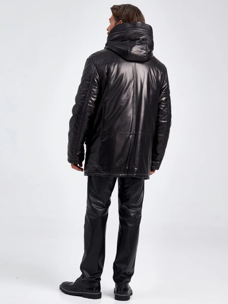 Утепленная мужская кожаная куртка с капюшоном 512, черная, размер 56, артикул 40740-2