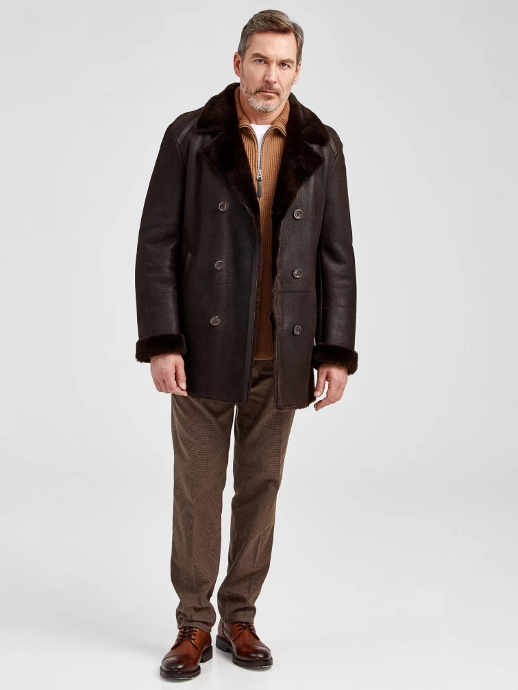 Дубленка двубортная классическая мужская 422, коричневая, размер 58, артикул 70872-6