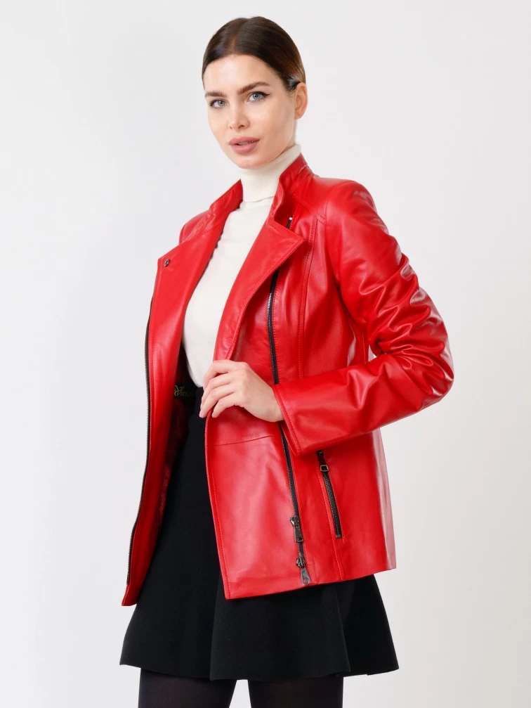Женская кожаная куртка косуха с поясом 320(нв), красная, размер 46, артикул 90731-5
