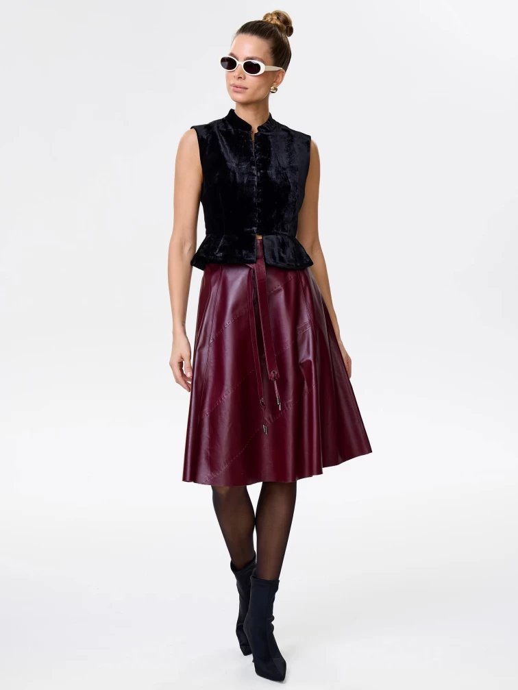 Кожаная расклешенная юбка из натуральной кожи 01рс, бордовая, размер 44, артикул 85180-3