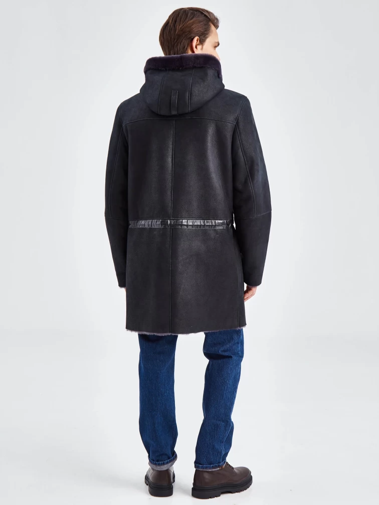 Длинная мужская дубленка с капюшоном премиум класса 429, черная, размер 48, артикул 71461-4