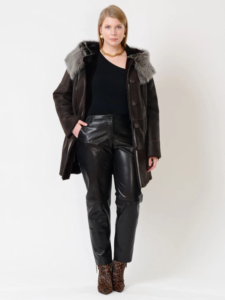 Женская дубленка с капюшоном из тосканы 270, коричневая, размер 66, артикул 14720-3