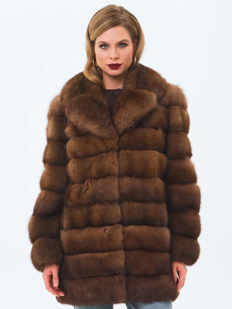 Шуба из меха соболя женская премиум класса 2А, темно-коричневая, размер 46, артикул 34210-4