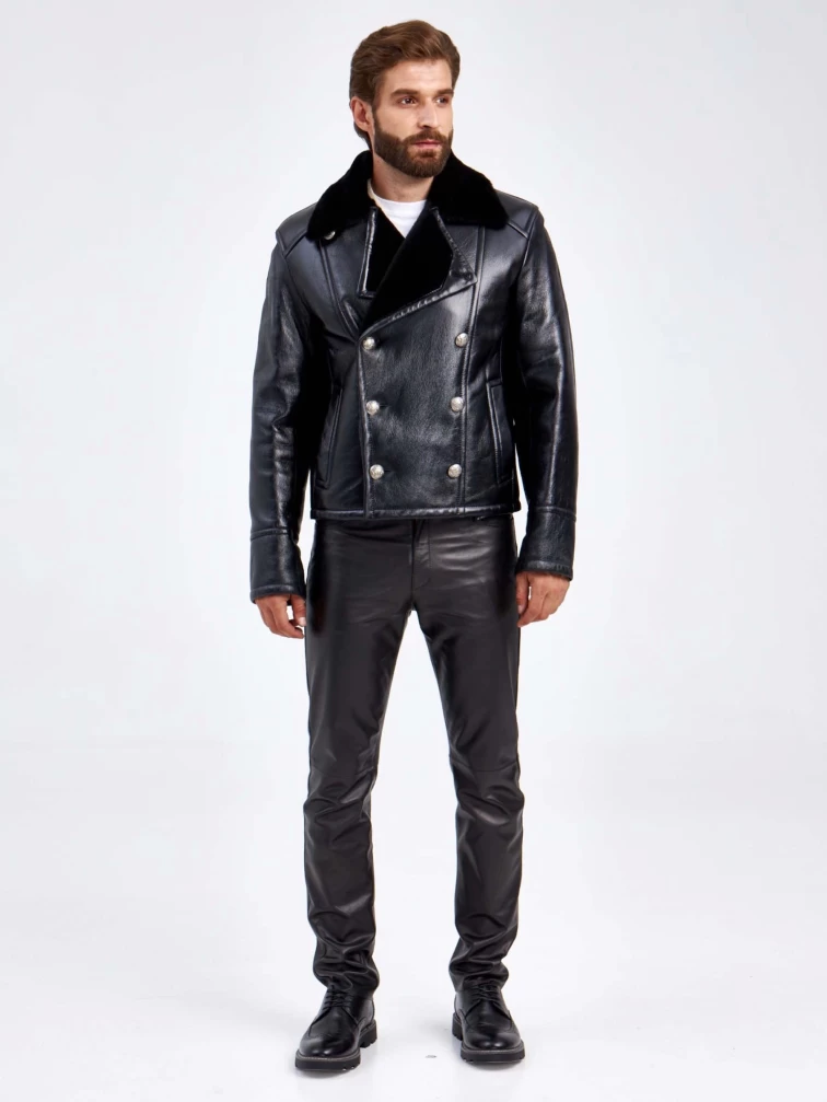 Двубортная мужская дубленка Габер, черная, размер 50, артикул 70850-1