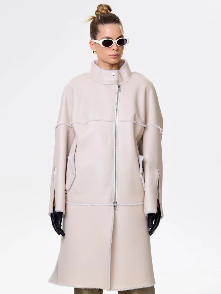 Молодежная женская дубленка на молнии премиум класса 2029, бежевая, размер 54, артикул 63010-3