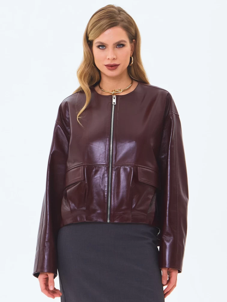 Кожаная куртка бомбер премиум класса для женщин 3094, бордовая, размер 50, артикул 24350-0