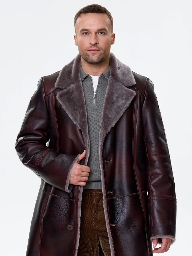 Мужская классическая дубленка премиум класса Леон, табачная, размер 52, артикул 71560-4