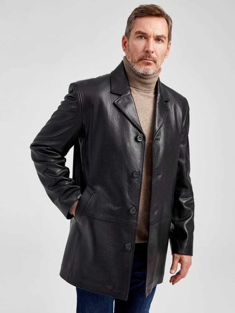 Кожаный пиджак мужской премиум класса 21/1, черный, размер 46, артикул 29031-6
