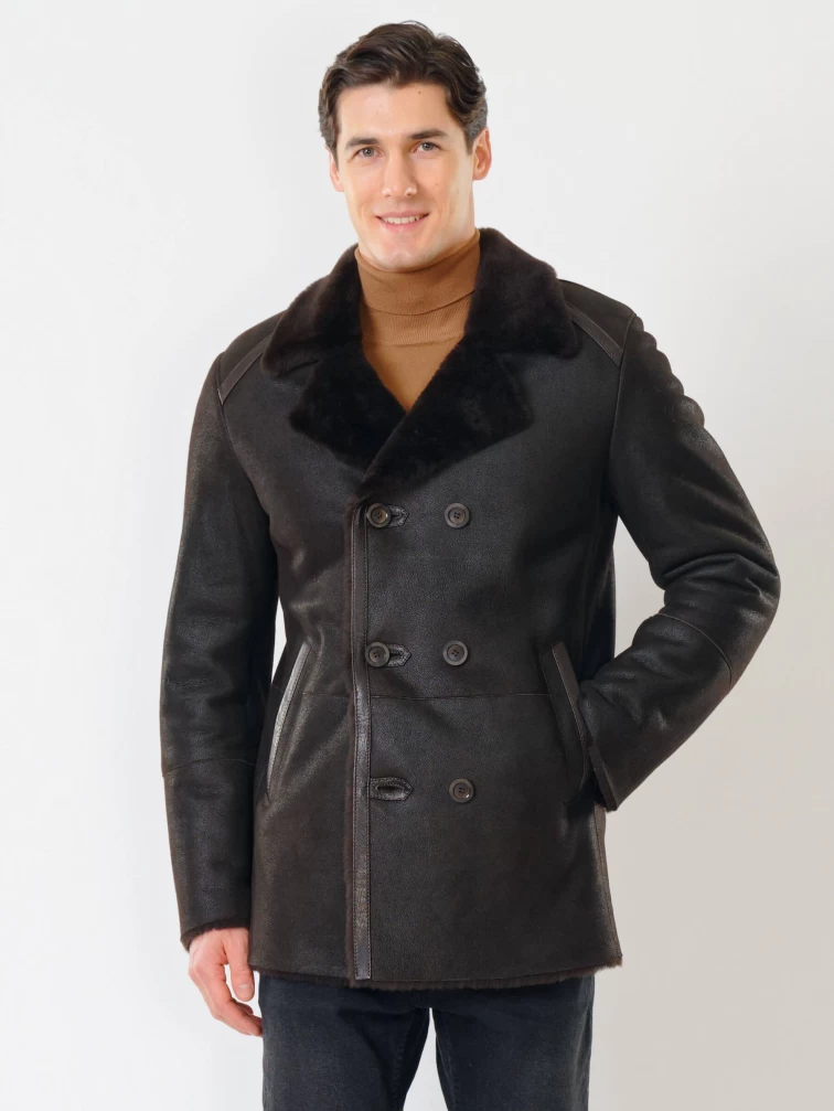 Дубленка двубортная классическая мужская 422, коричневая, размер 58, артикул 70501-5