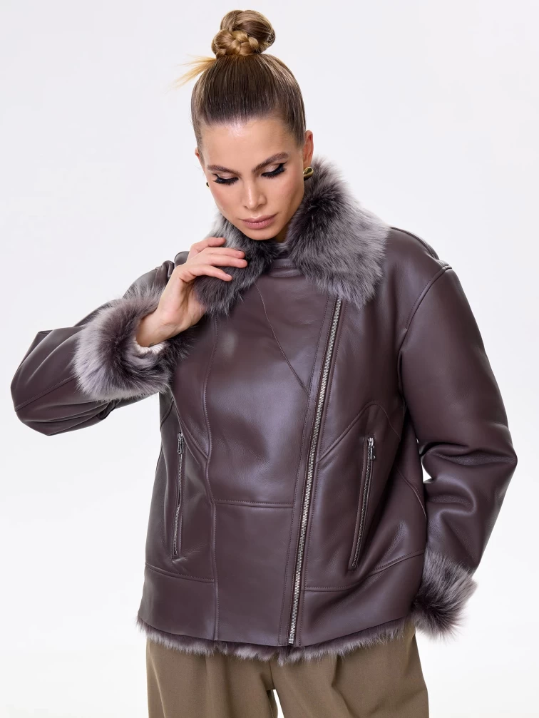 Короткая женская дубленка из тосканы премиум класса 2049, коричневая, размер 44, артикул 64200-7