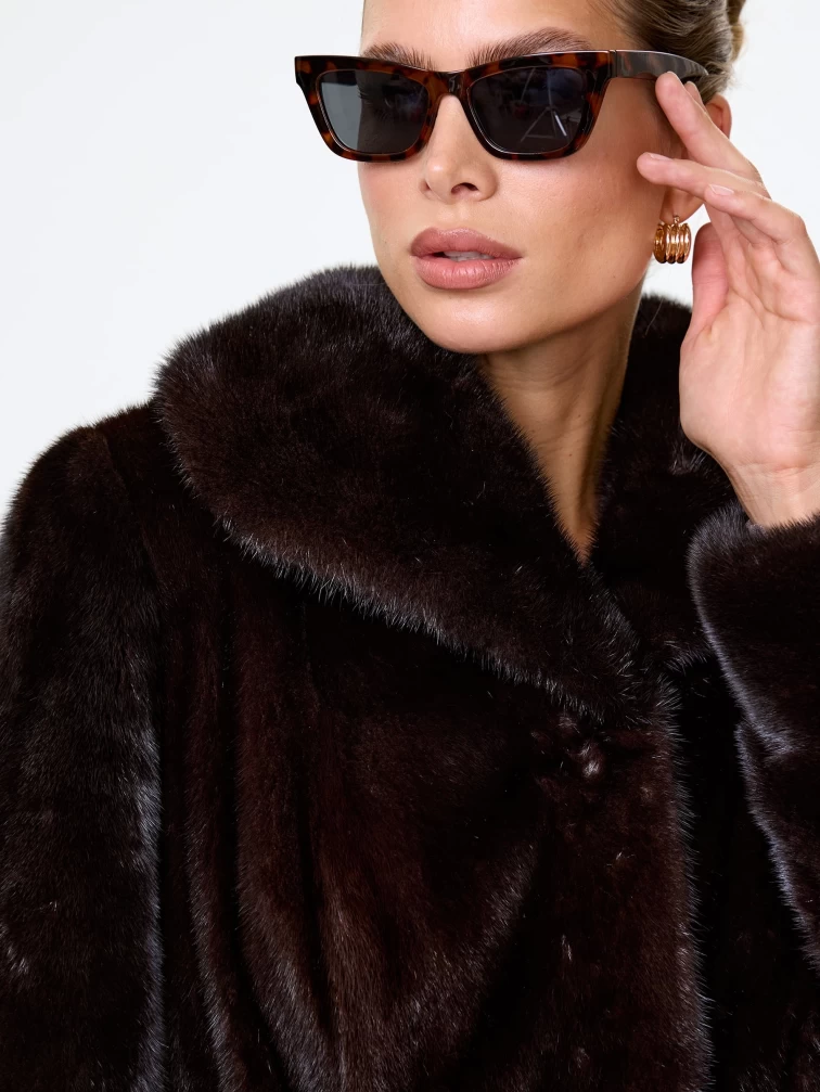 Длинное женское пальто из меха норки Белла(в), черное, размер 52, артикул 64520-2