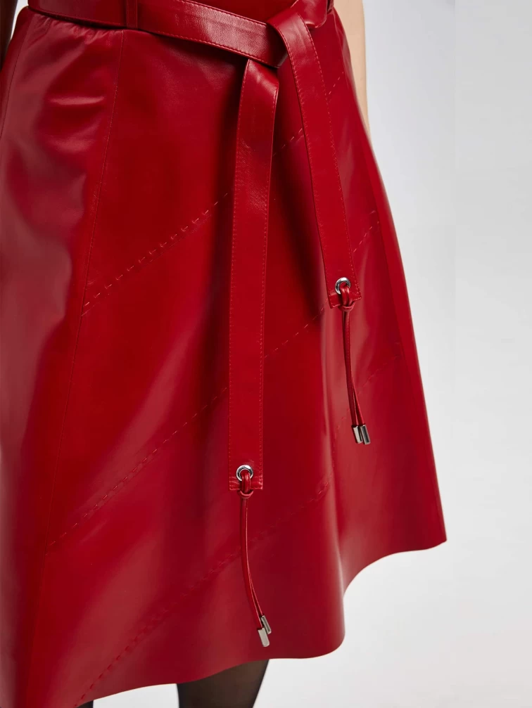 Красная кожаная юбка 01рс, размер 52, артикул 85142-5