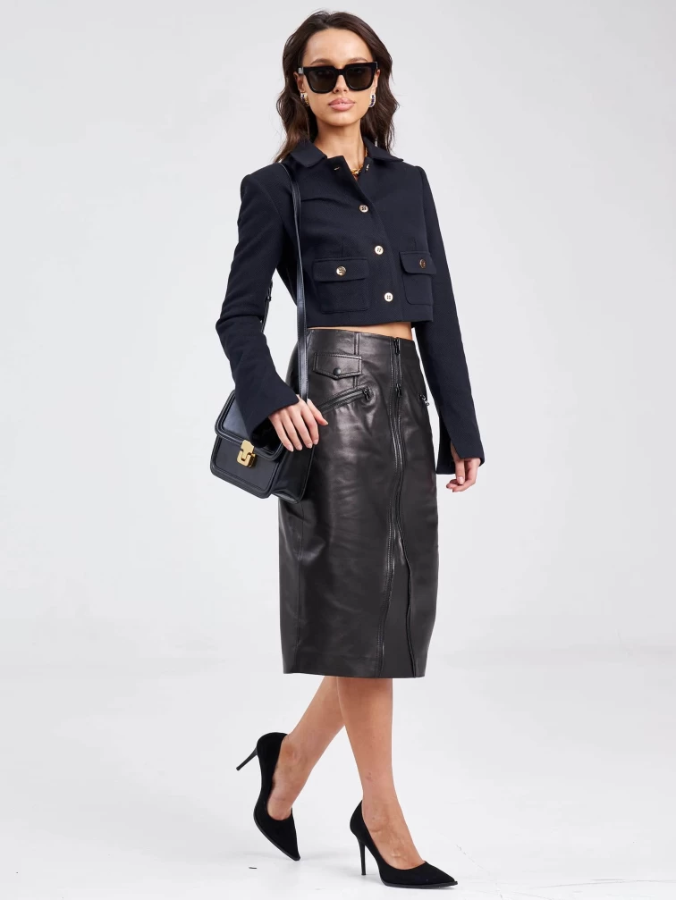 Модная женская кожаная юбка 13, черная, размер 44, артикул 85930-0