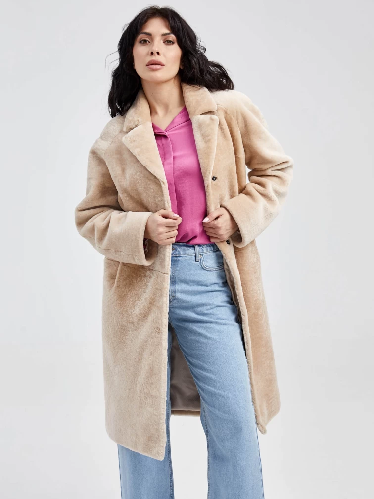 Женская классическая шуба из астрагана премиум класса 55мех, бежевая, размер 54, артикул 13600-2