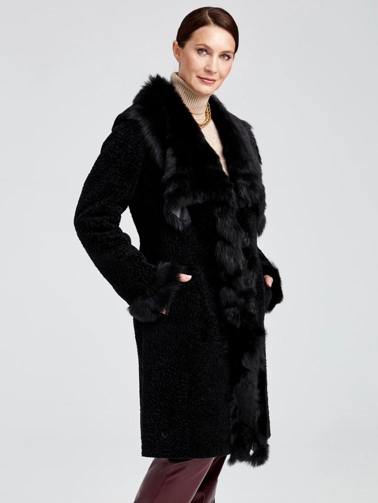 Дубленка из астрагана женская с отделкой из меха тосканы 12мех, коричневая, размер 42, артикул 13320-2