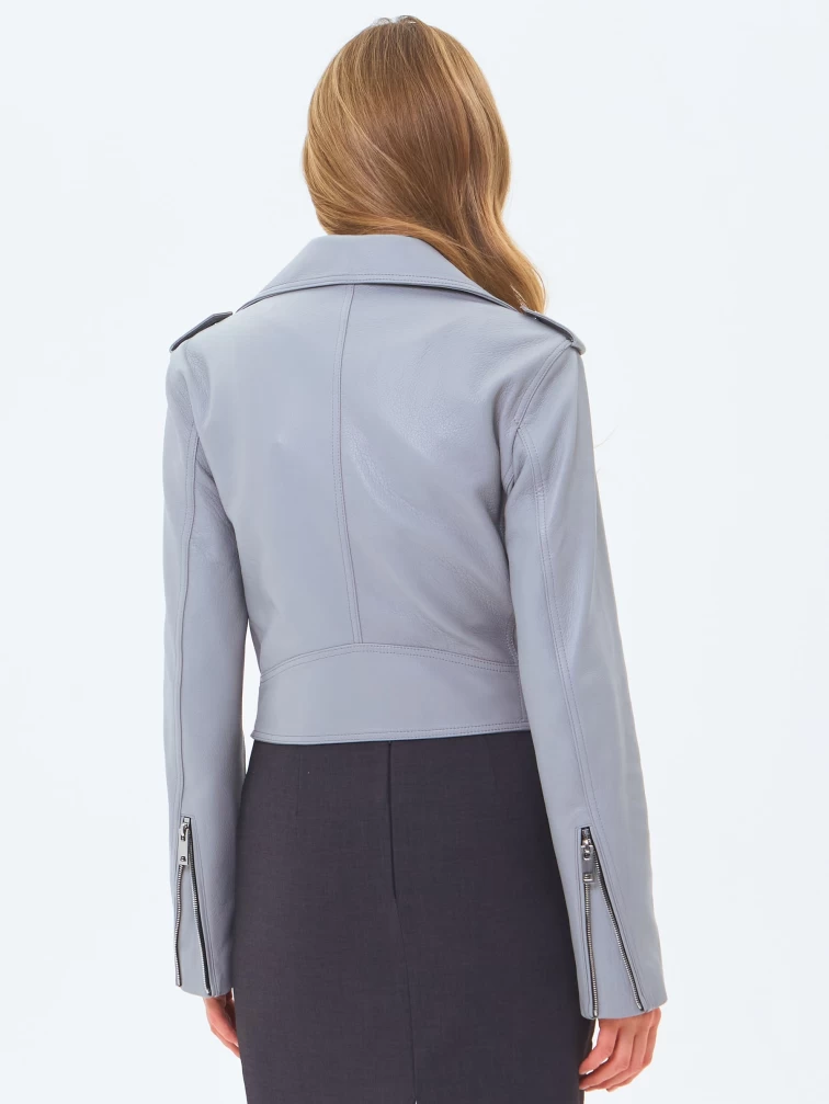 Женская кожаная куртка косуха с поясом премиум класса 3080, серая, размер 42, артикул 24530-5