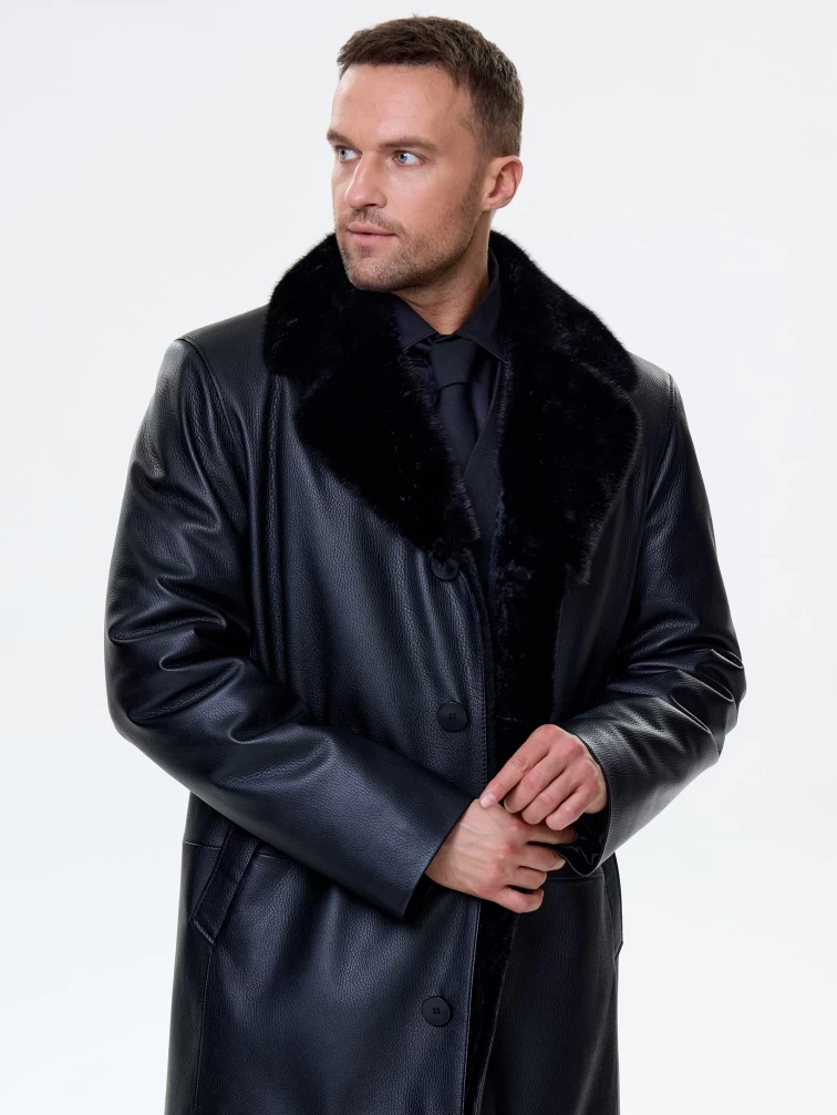 Мужская кожаная дубленка с норковым воротником премиум класса 21/1мех, черная, размер 50, артикул 71580-0