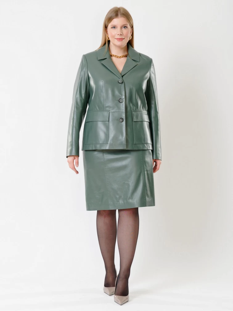 Женский кожаный пиджак 3007, оливковый, размер 48, артикул 91172-3