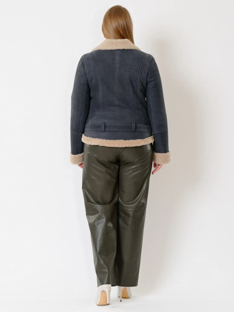 Короткая женская дубленка косуха из керли 201, синяя, размер 44, артикул 61990-4