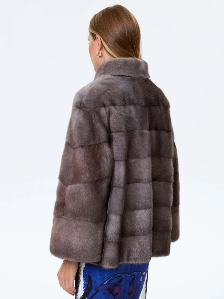 Короткая норковая женская поперечная шуба Ольга(в), графитовая, размер 46, артикул 34040-5