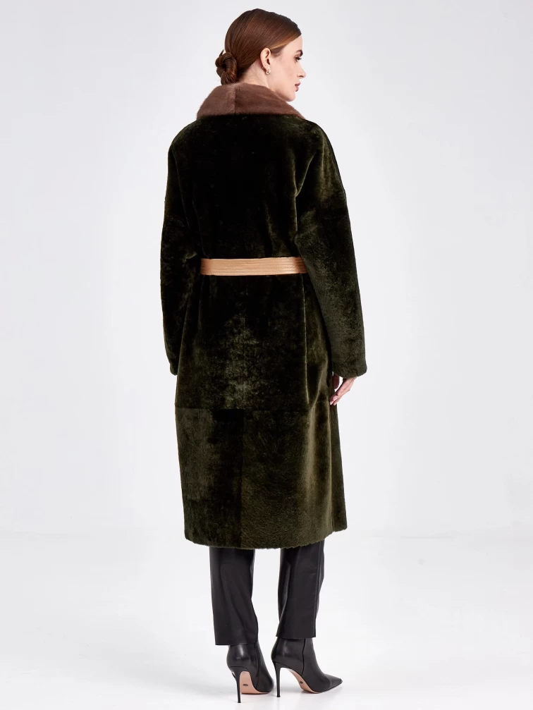 Двусторонняя двубортная женская шуба из астрагана с мехом норки премиум класса 2017, хаки, размер 48, артикул 62791-2