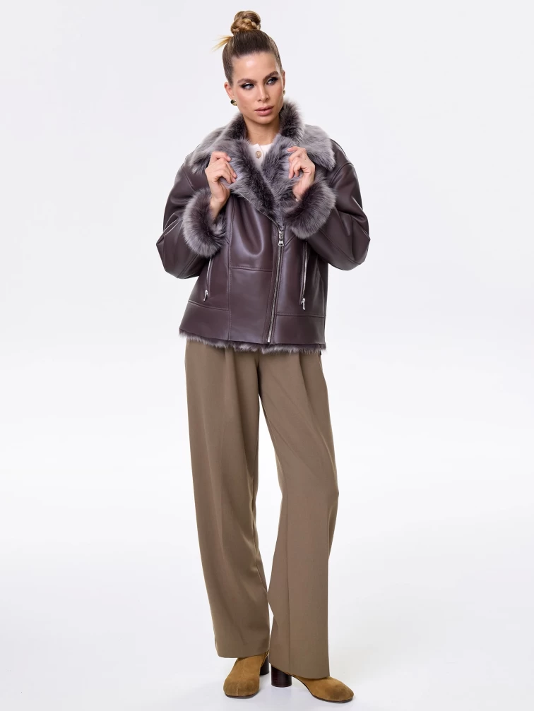 Короткая женская дубленка из тосканы премиум класса 2049, коричневая, размер 44, артикул 64200-9