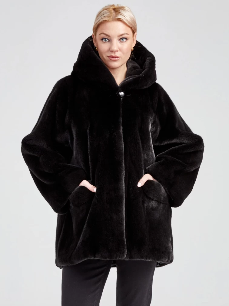 Женская норковая шуба автоледи с капюшоном премиум класса 20701(к), черная, размер 44, артикул 33020-0