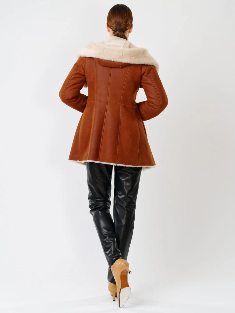 Короткая женская дубленка косуха с капюшоном 200, табачно-рыжая, размер 44, артикул 61701-4