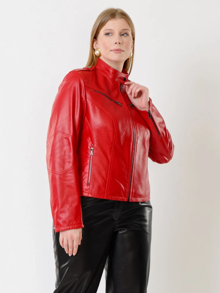 Кожаная куртка женская 399, красная, размер 48, артикул 91352-6
