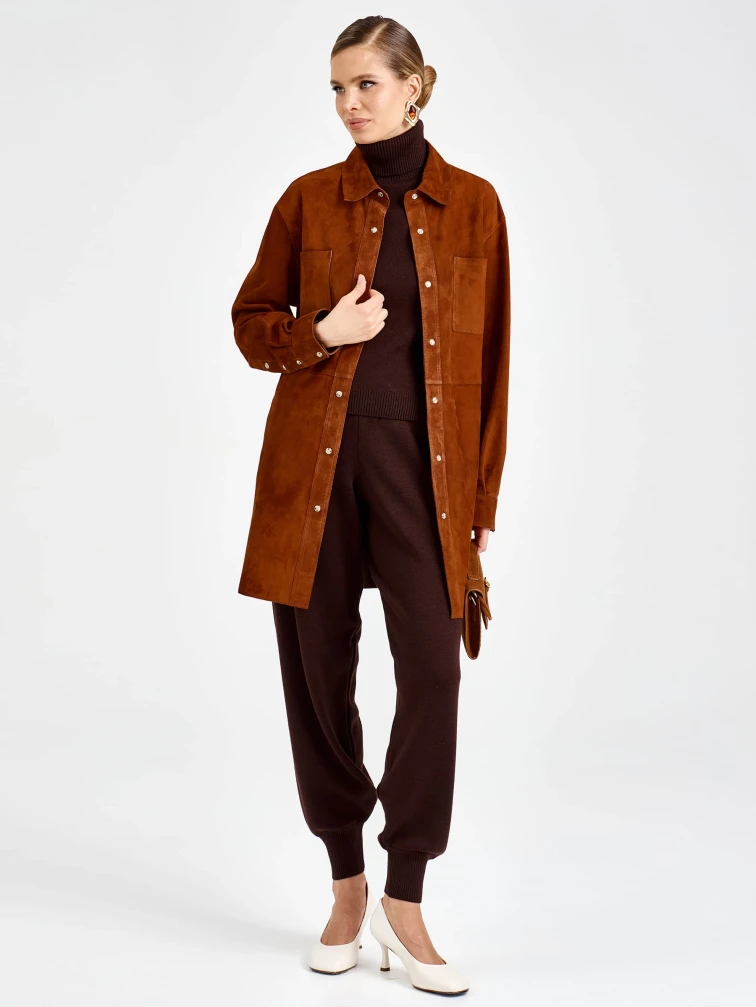 Женская замшевая куртка рубашка премиум класса 3107з, виски, размер 44, артикул 92180-4