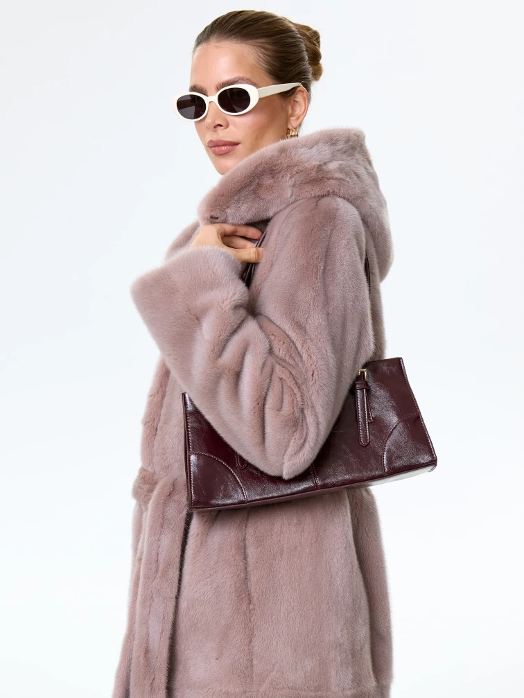 Норковая шуба женская с капюшоном под пояс Лолита(к), пудровая, размер 46, артикул 34170-0