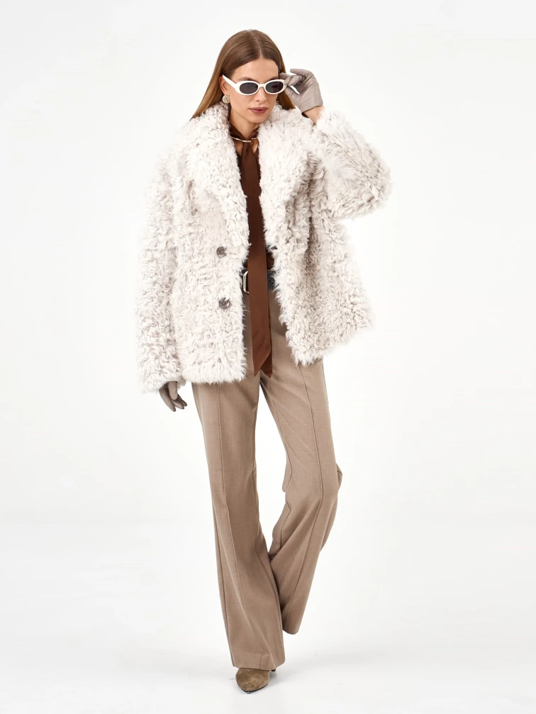 Короткая женская дубленка из тиградо 2081, белая, размер 44, артикул 65040-0