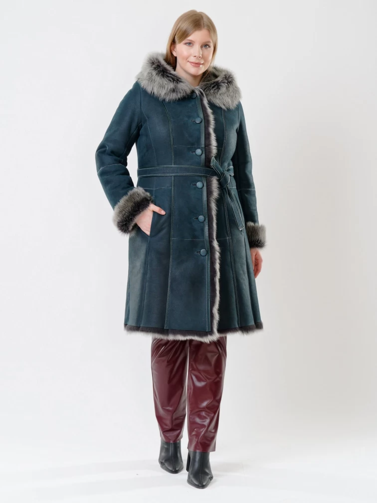Зимний комплект женский: Дубленка 123НК + Брюки 02, синий/бордовый, р. 42, арт. 111248-1