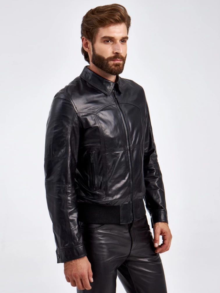 Короткая кожаная куртка мужская 2010-13(в), черная, размер 50, артикул 29170-0
