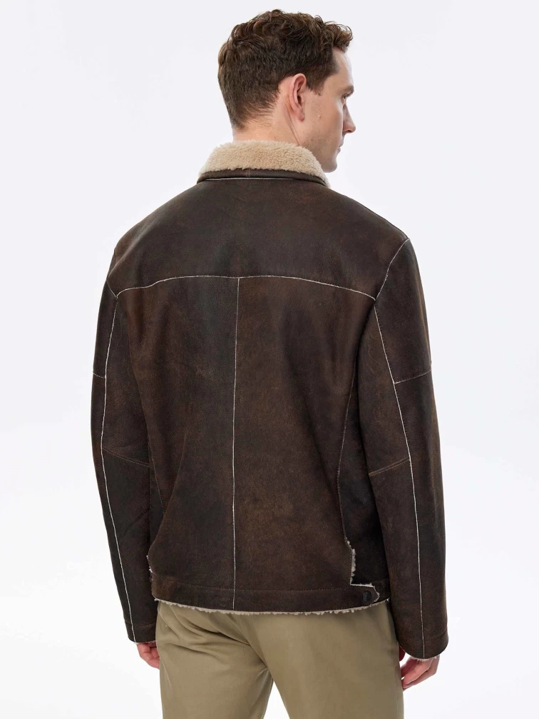 Короткая дубленка из овчины керли премиум класса для мужчин 140, коричневая, размер 52, артикул 71510-5