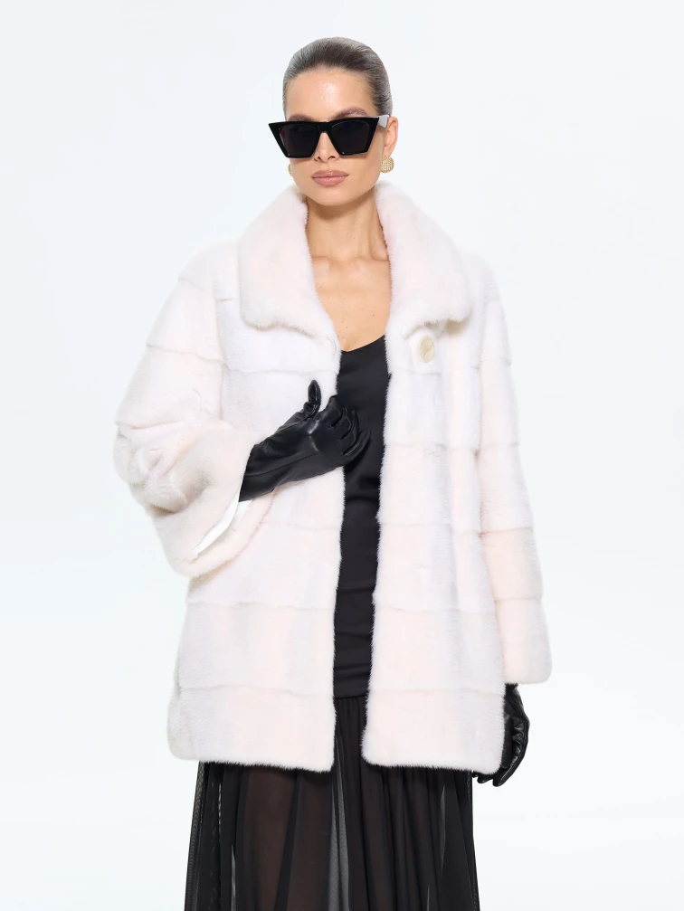 Поперечная женская норковая шуба BRASCHI LE88, белая, размер 42, артикул 34340-5