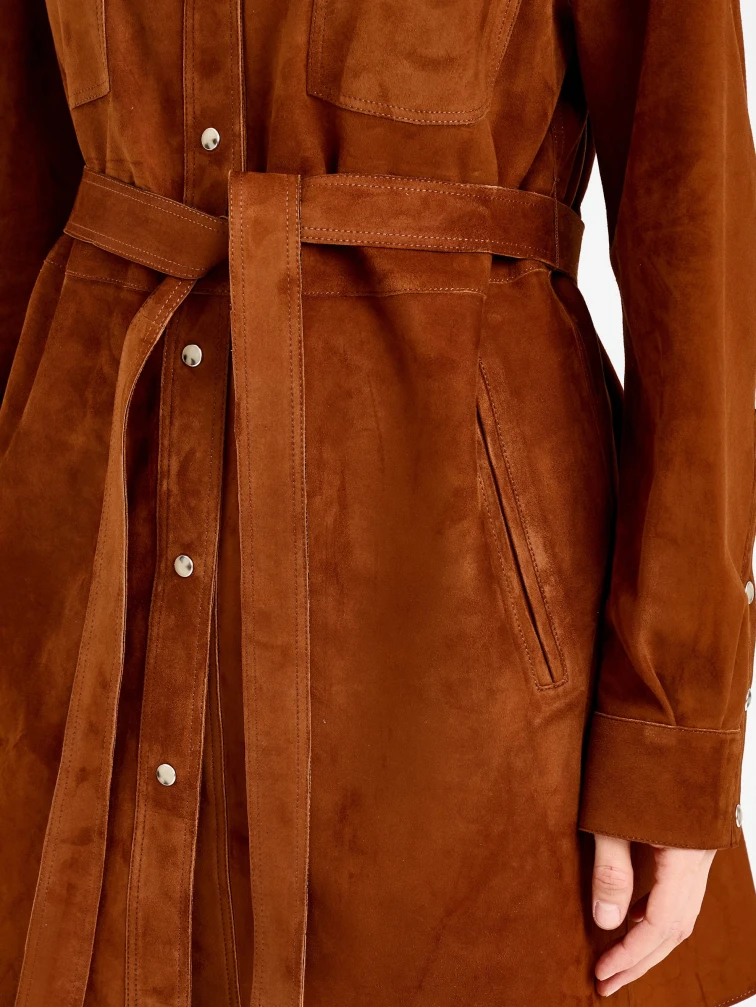 Женская замшевая куртка рубашка премиум класса 3107з, виски, размер 44, артикул 92180-3