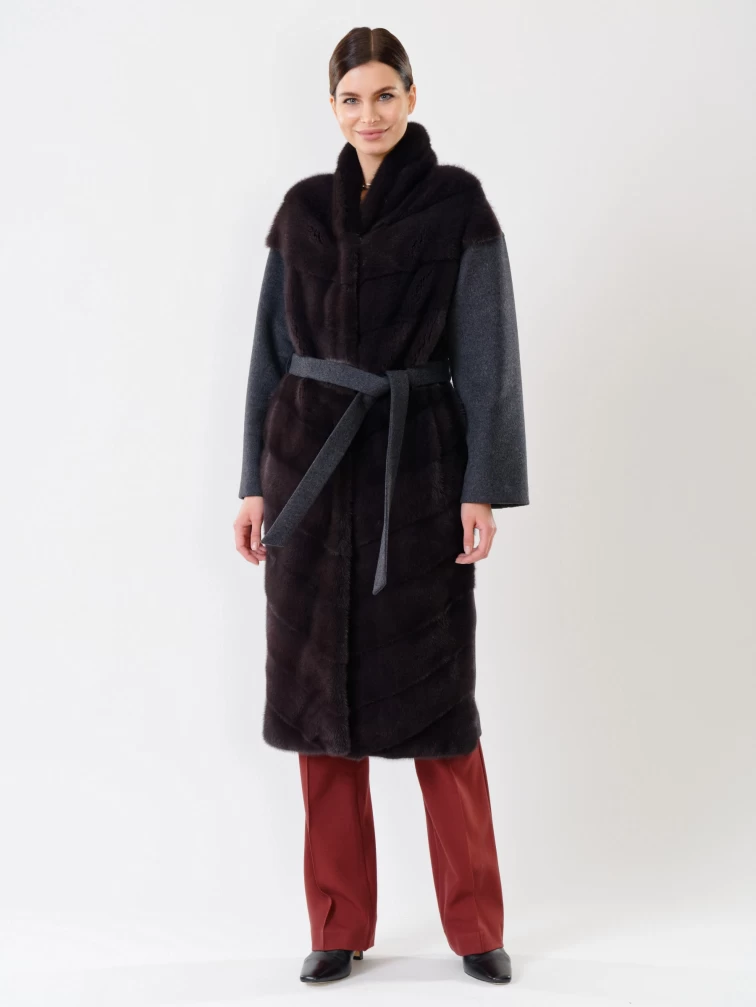 Пальто из меха норки и кашемира женское 19000, серое, размер 44, артикул 32660-3