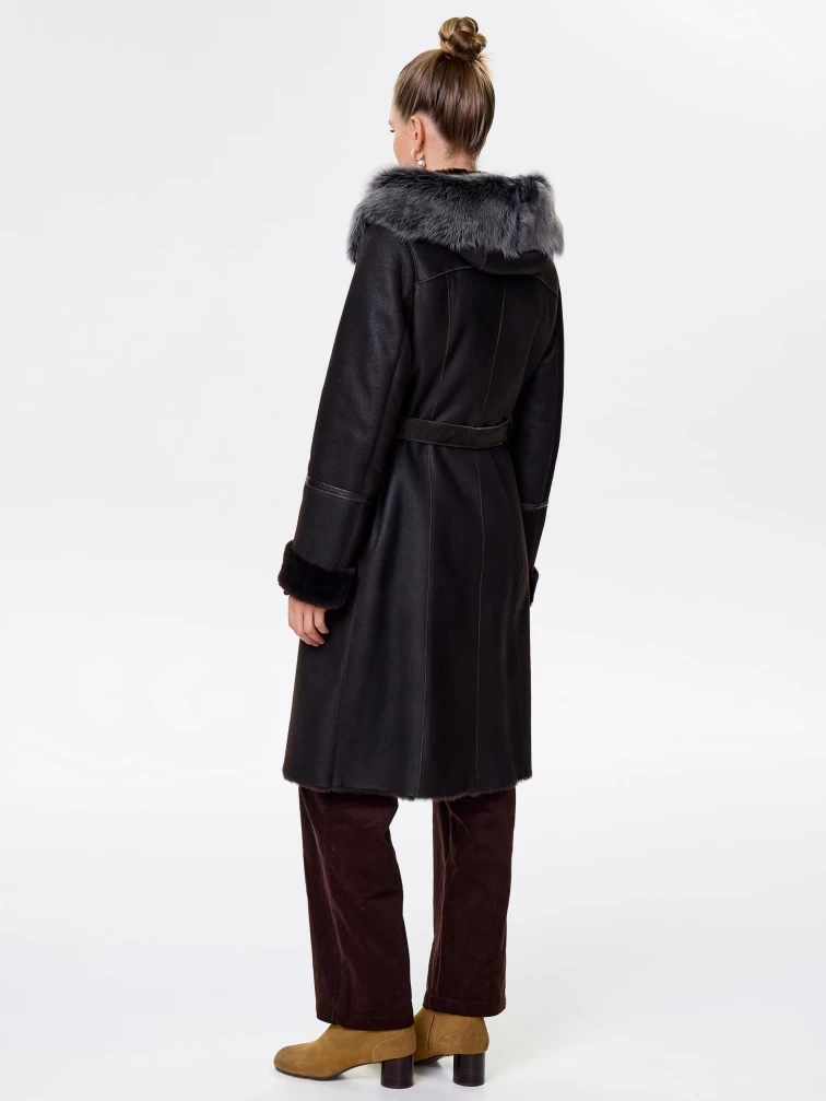 Женская дубленка косуха с капюшоном из тосканы 283, коричневая, размер 44, артикул 13492-7