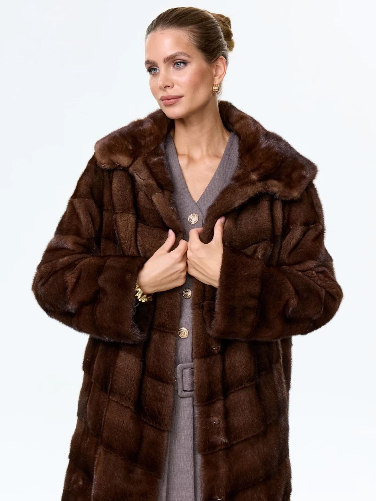 Норковая женская шуба с капюшоном Галя(к), коричневая, размер 50, артикул 34070-6