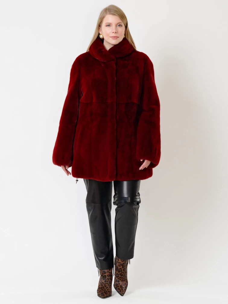 Короткая норковая шуба с воротником стойкой для женщин 217(в), бордовая, размер 52, артикул 33550-3