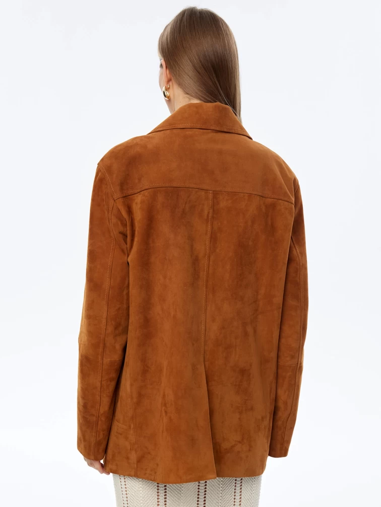 Стильный удлиненный замшевый женский пиджак премиум класса 3069з, виски, размер 44, артикул 23840-5