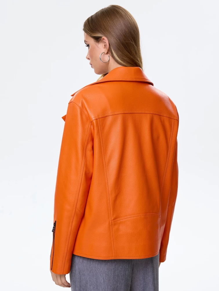 Кожаная куртка косуха премиум класса для женщин 3047, оранжевая, размер 52, артикул 24290-5