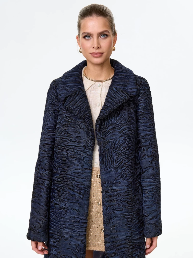 Длинное пальто из меха каракульчи для женщин премиум класса Лола(ав), синее, размер 48, артикул 33970-3