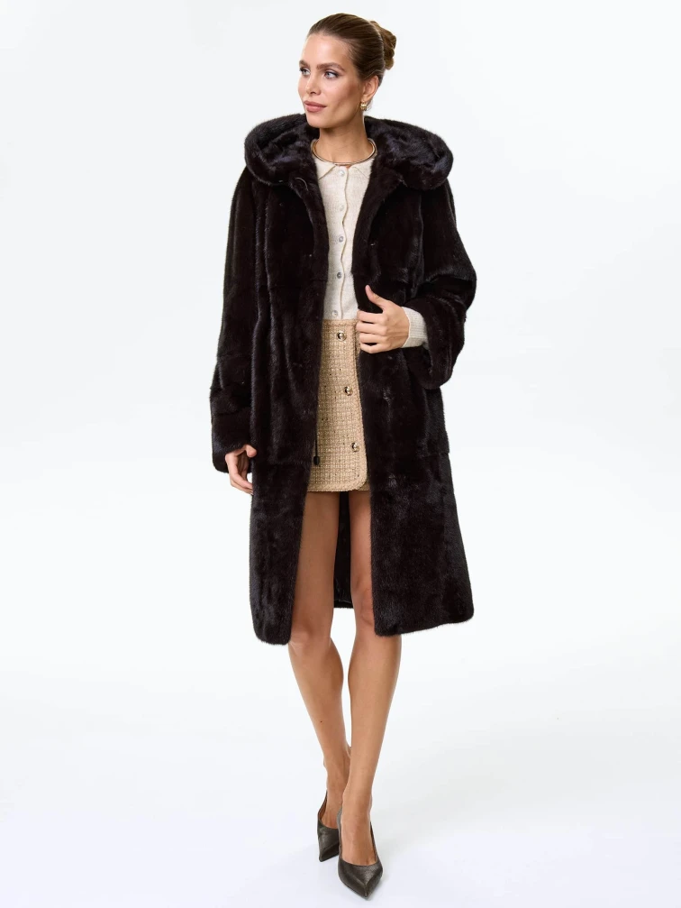 Шуба длинная из меха норки женская Надежда(к), черная, размер 48, артикул 64530-6
