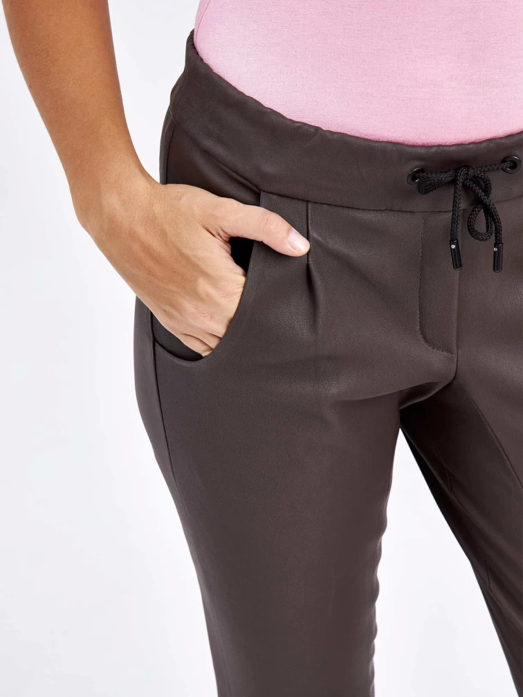 Кожаные женские брюки из натуральной кожи 07, коричневые, размер 42, артикул 85610-2